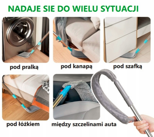 Mop z elastyczną końcówką. Idealny do trudnych miejsc i nóg mebli. Usuwa brudu
